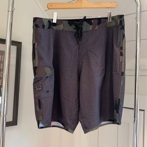 "Billabong"Swim Trunks, worn once, grey, black and a bit of camouflage.
